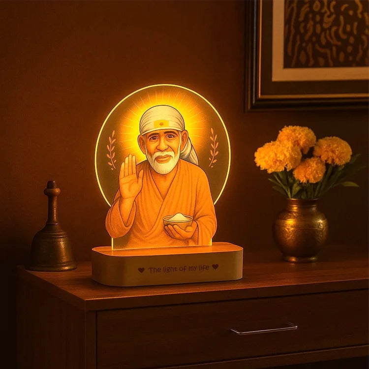 Sai Baba Photo Frame with Light – Pooja Room Décor & Gift for Dadi