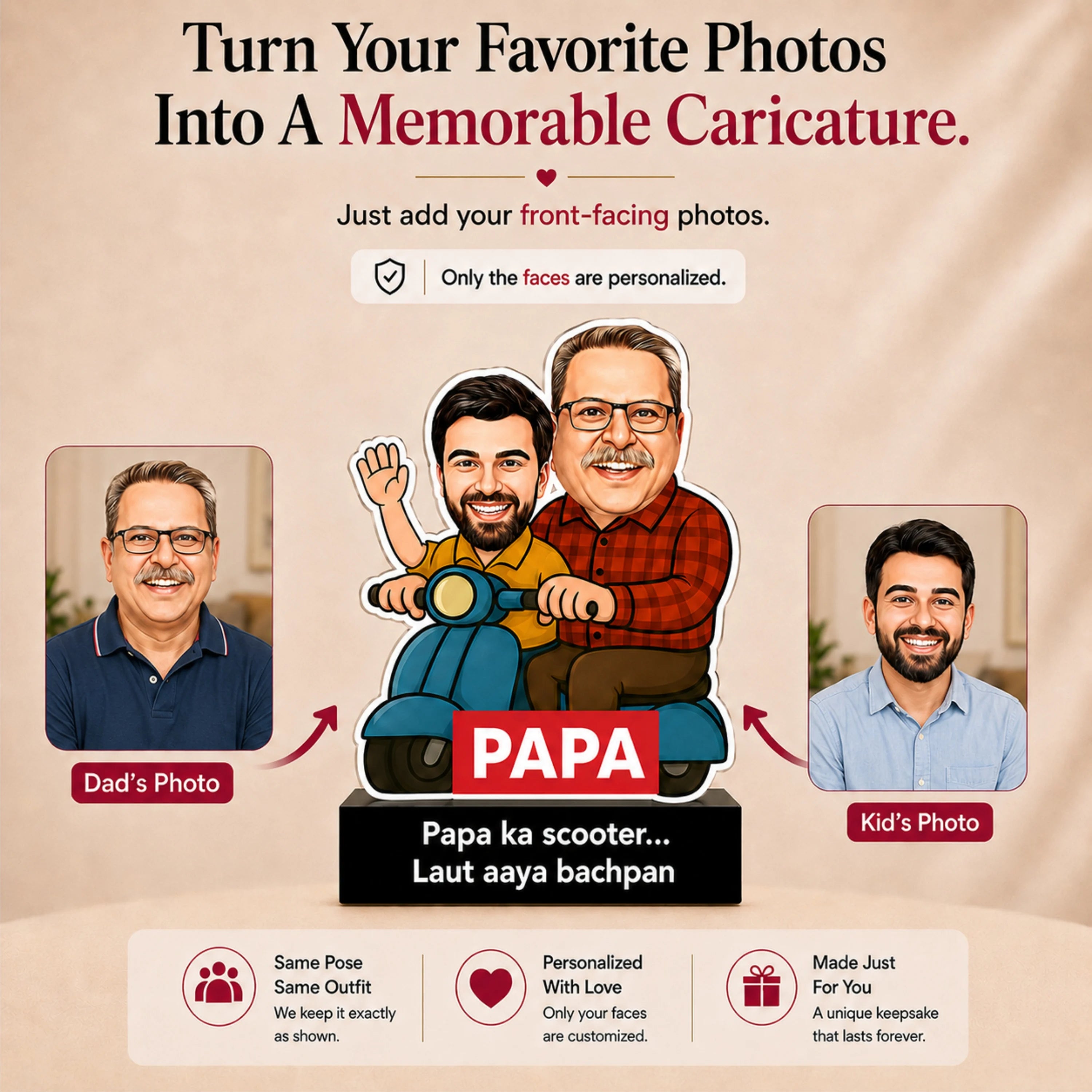 Papa Ka Scooter – Personalized Caricature Gift for Dad- Funny Father’s Day Gift for Dad