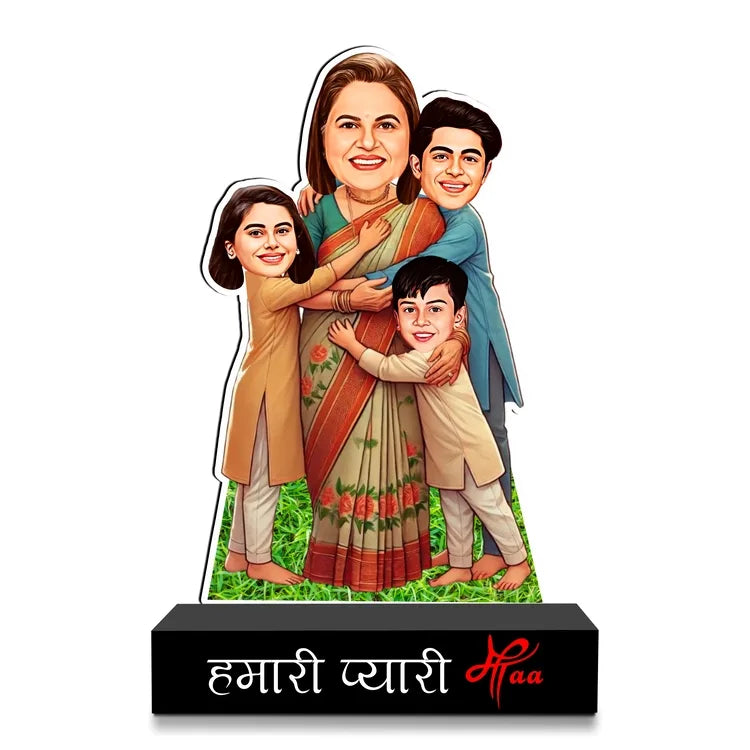 Personalized Caricature Gift for Mom with 3 Kids – Pyaari Maa | Custom Mother's Day Gift