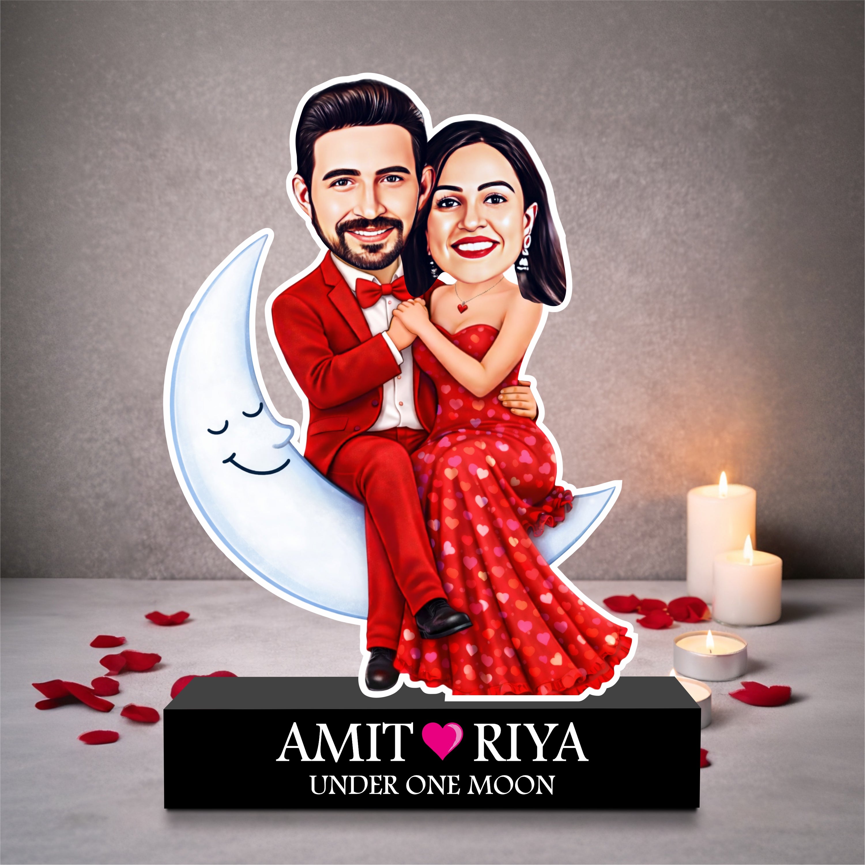 Under One Moon – Personalized Romantic Couple Caricature