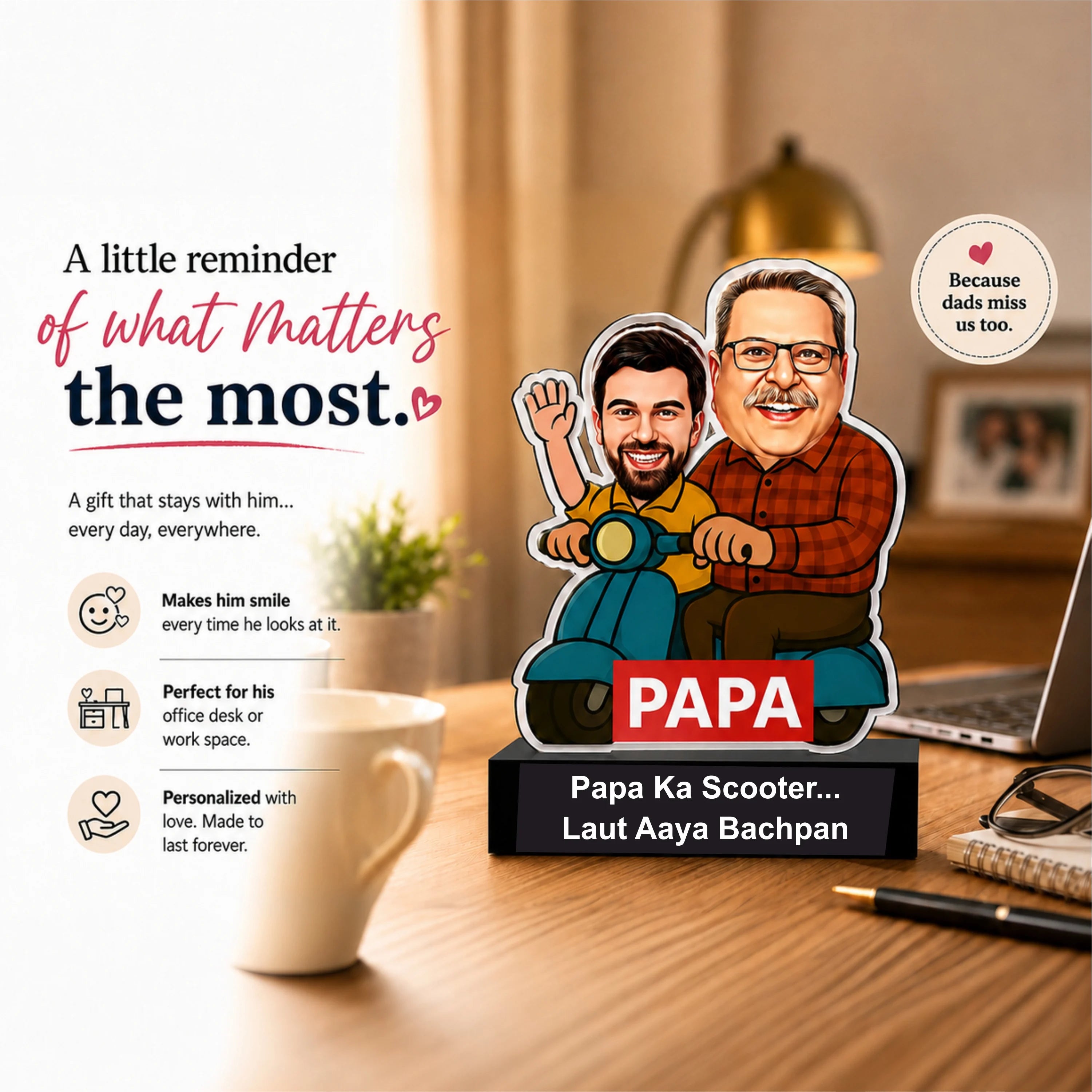 Papa Ka Scooter – Personalized Caricature Gift for Dad- Funny Father’s Day Gift for Dad