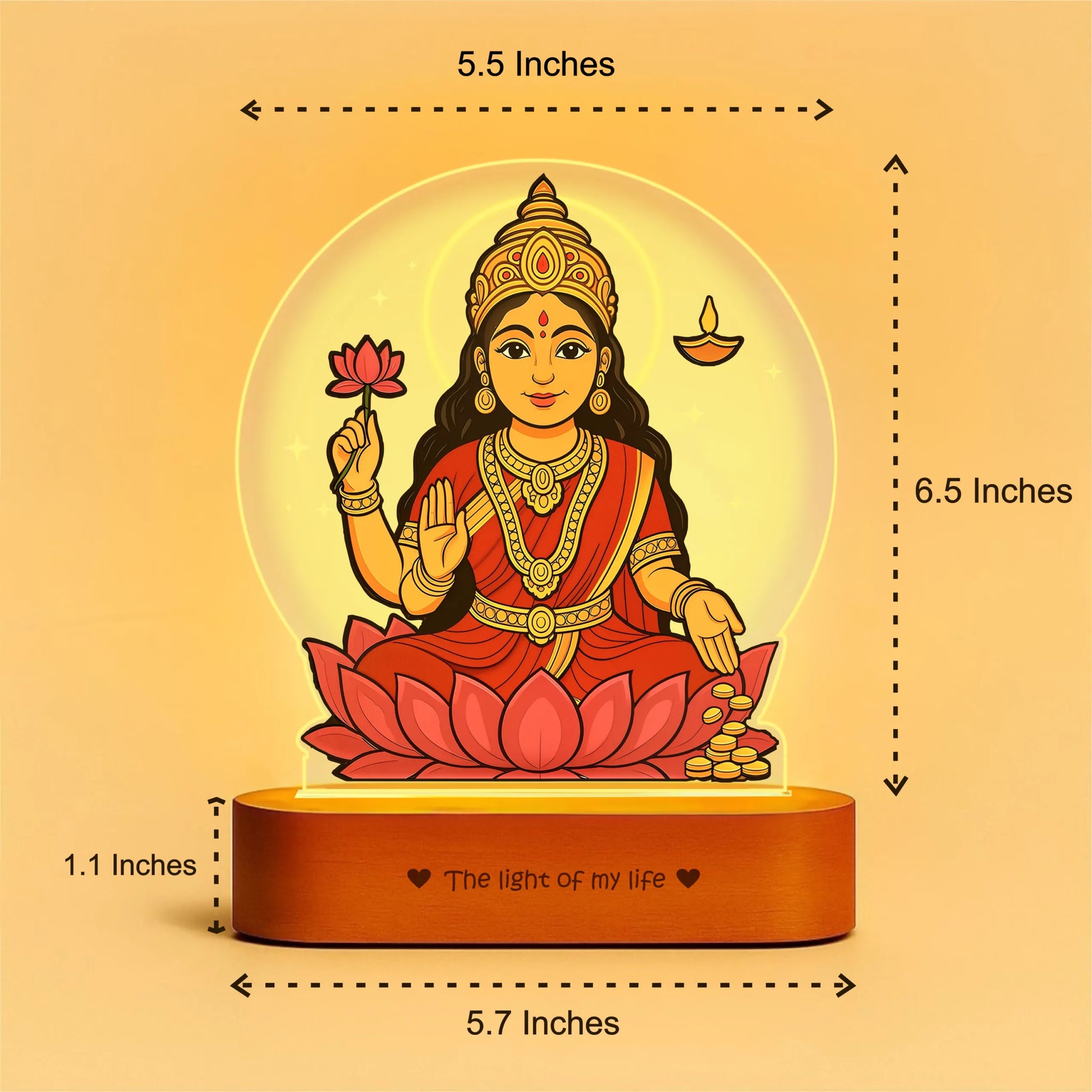 Lakshmi LED Lamp | Divine Acrylic Night Light with Wooden Base for Diwali & Prosperity Gifting
