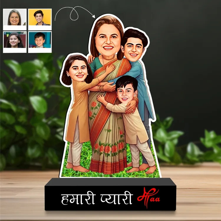 Personalized Caricature Gift for Mom with 3 Kids – Pyaari Maa | Custom Mother's Day Gift