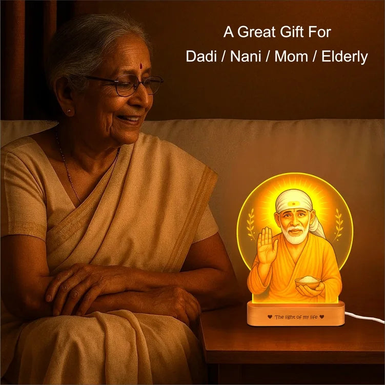 Sai Baba Photo Frame with Light – Pooja Room Décor & Gift for Dadi