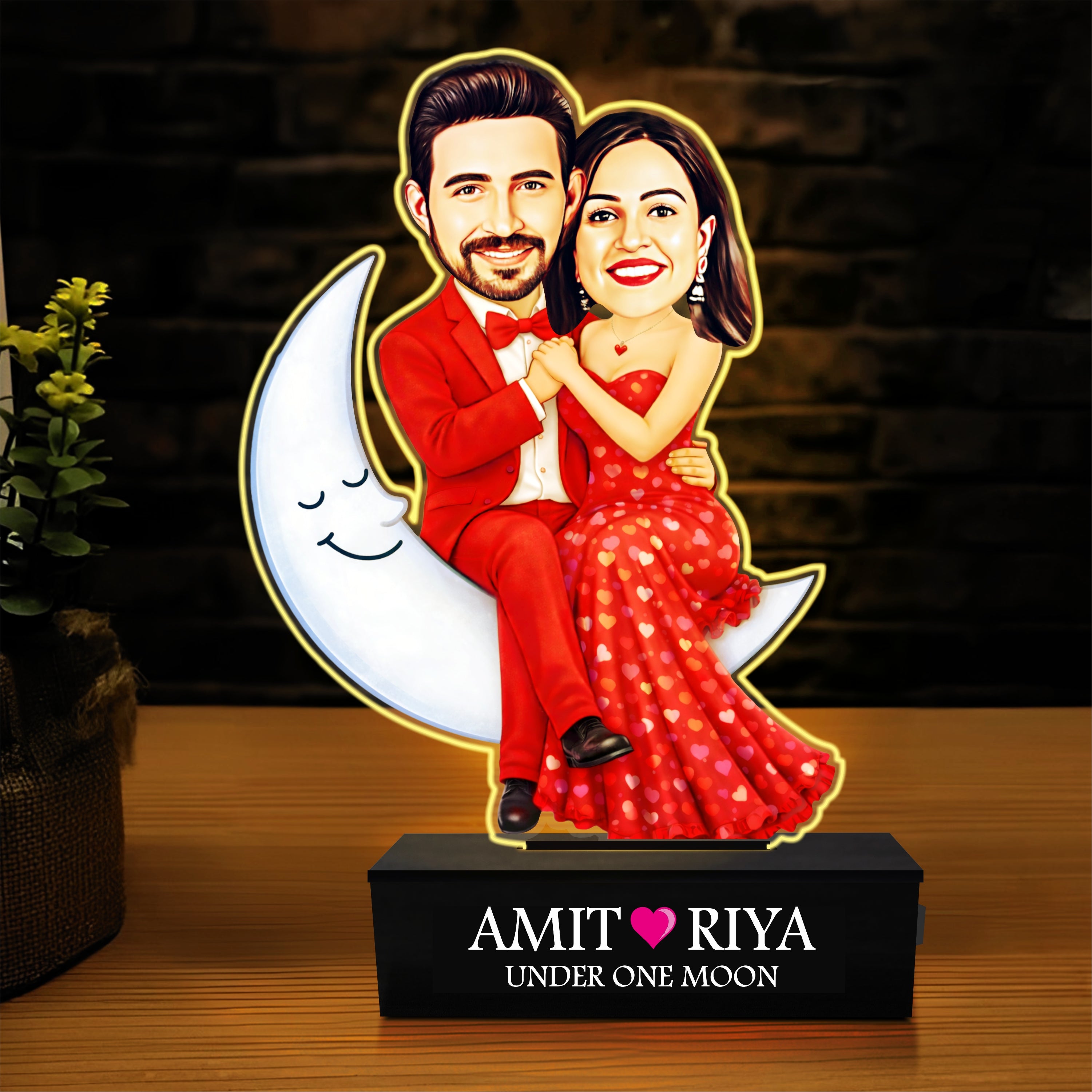 Under One Moon – Personalized Romantic Couple Caricature