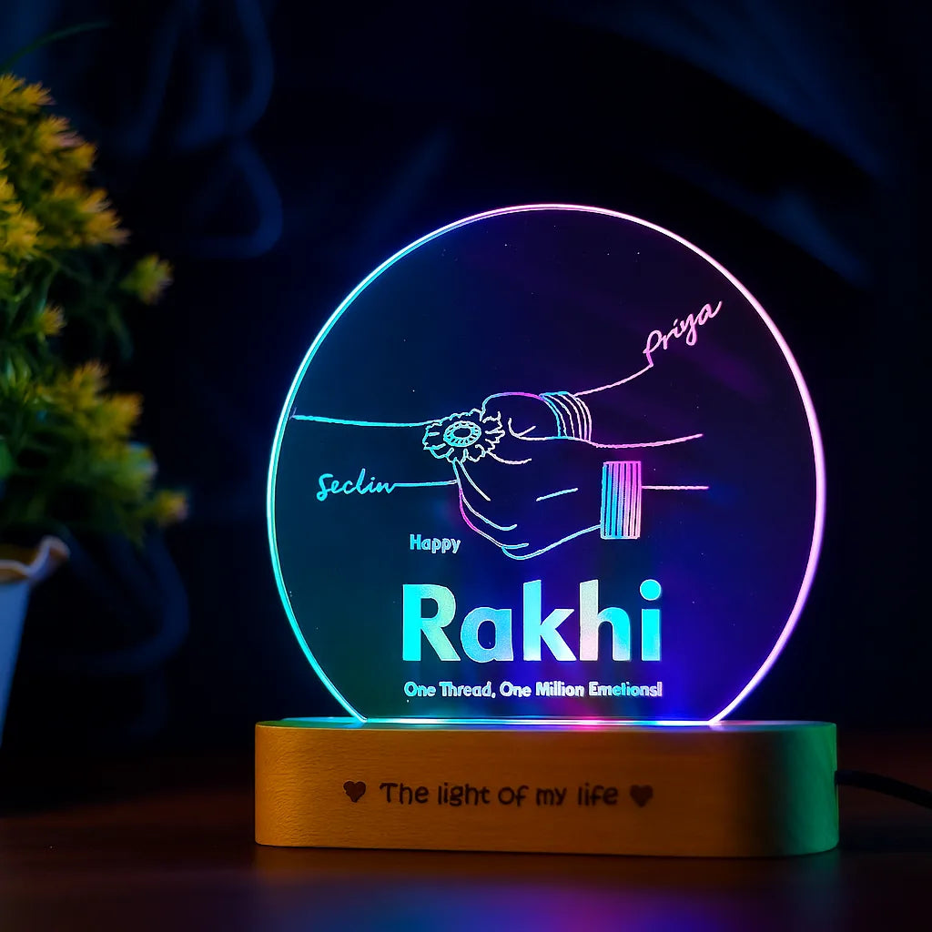 Sacred Tie: Engraved Acrylic Rakhi Lamp For Brother