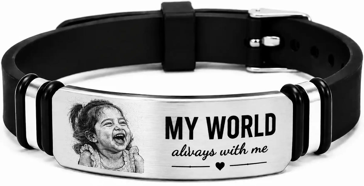 His World Personalized Photo Bracelet for Men | Gift for Husband, Boyfriend or Dad