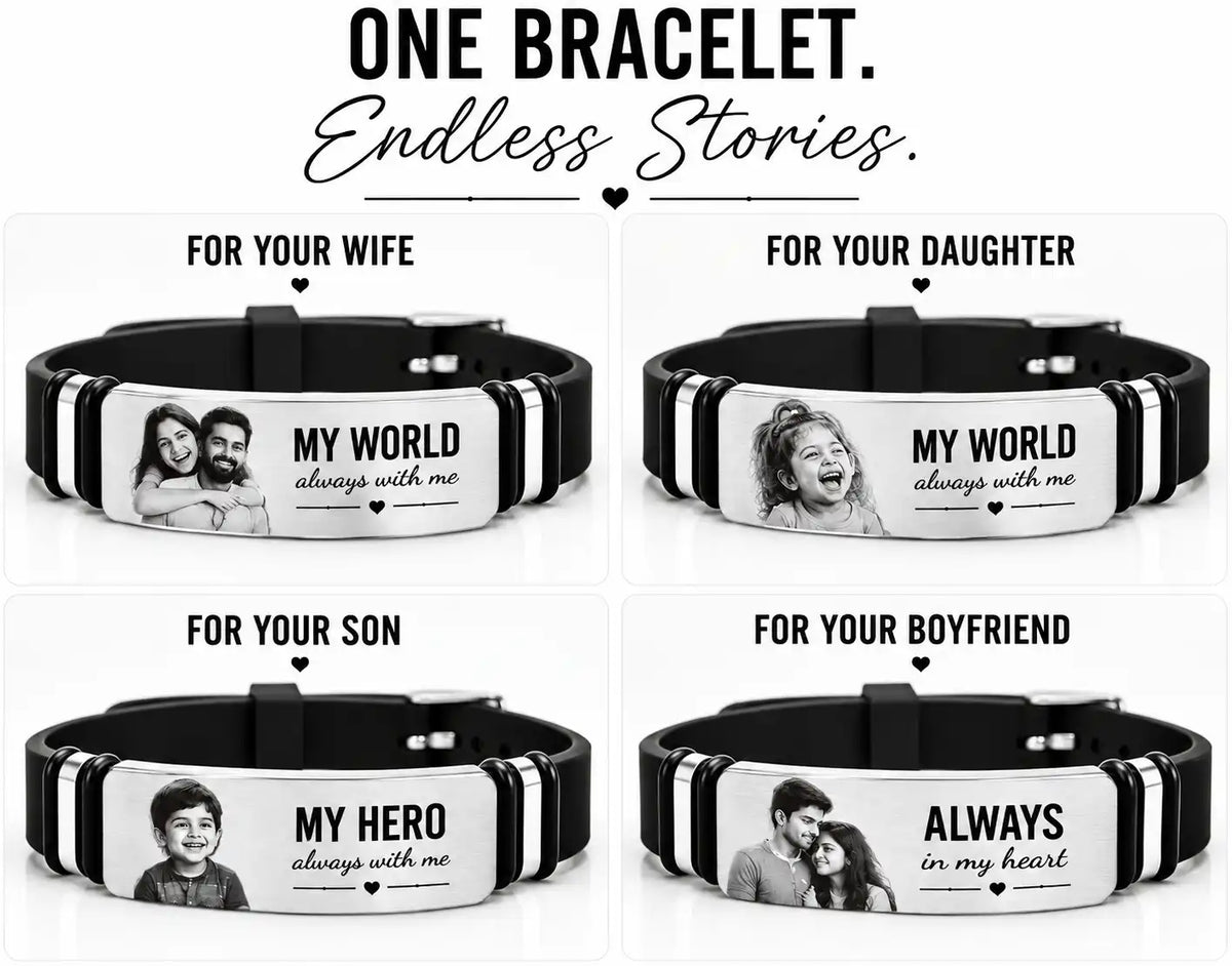 His World Personalized Photo Bracelet for Men | Gift for Husband, Boyfriend or Dad