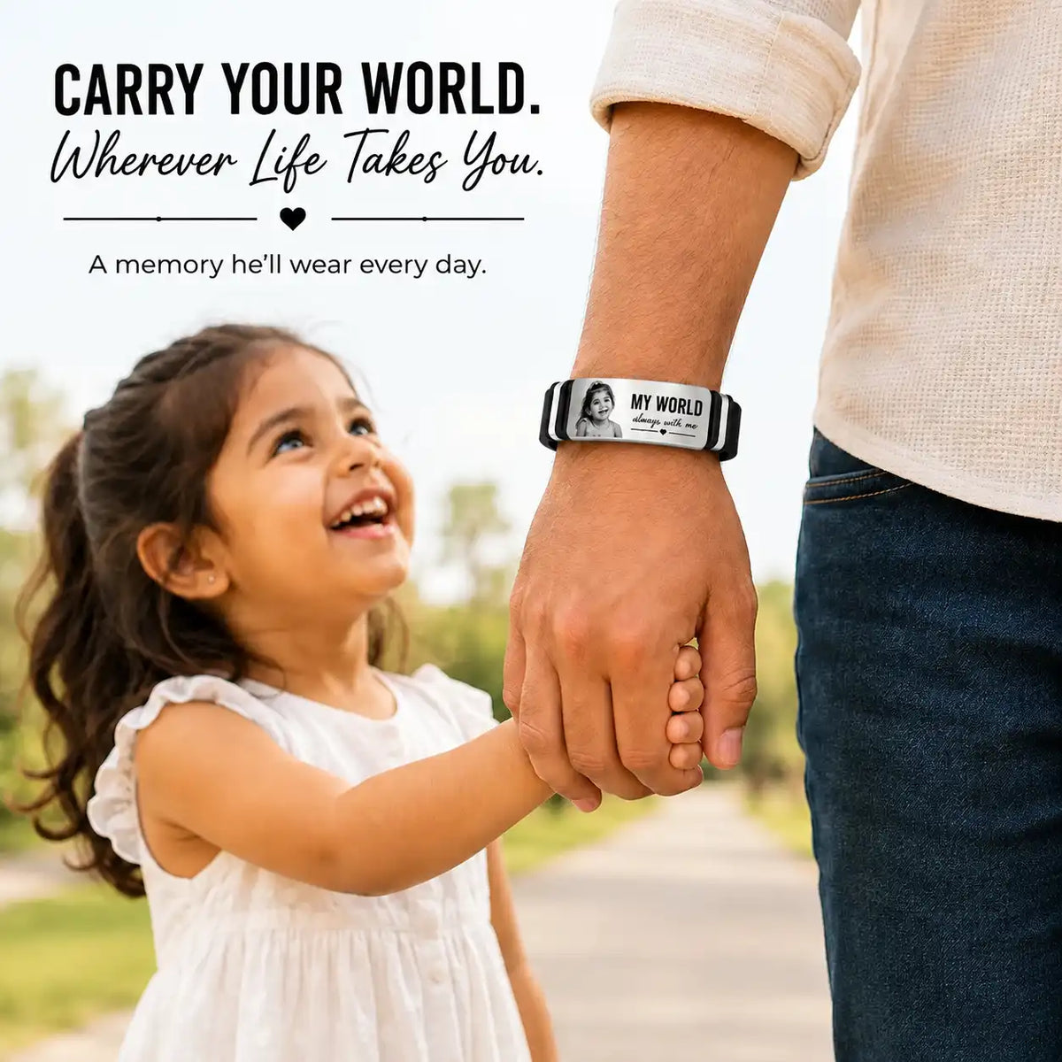 His World Personalized Photo Bracelet for Men | Gift for Husband, Boyfriend or Dad