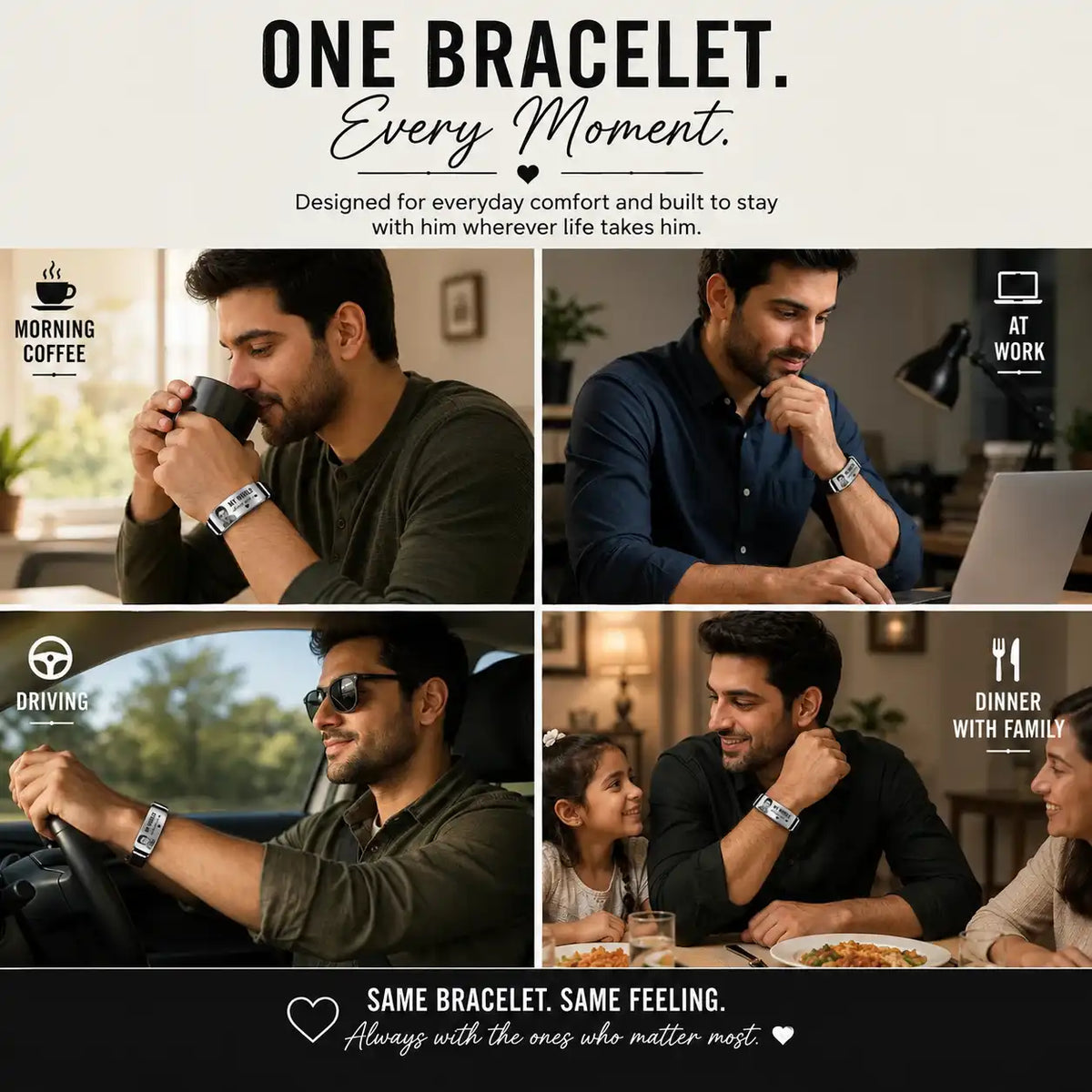 His World Personalized Photo Bracelet for Men | Gift for Husband, Boyfriend or Dad