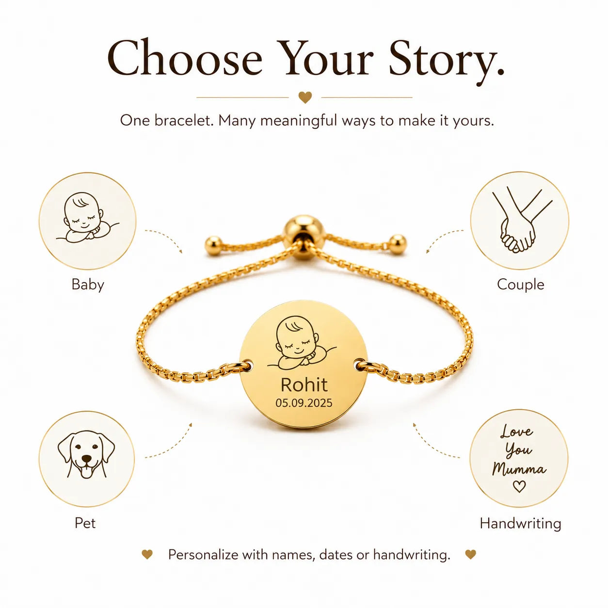 My Little World- Personalized Bracelet | Gift for New Mom | Waterproof Stainless Steel