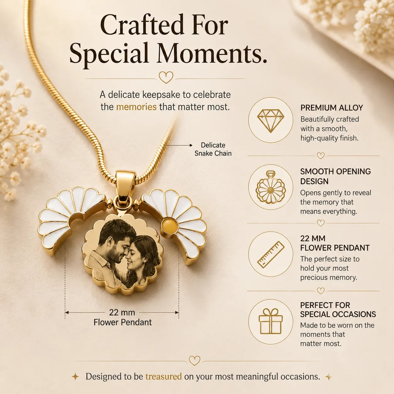 Hidden Bloom -  Personalized Photo Necklace | Custom Daisy Locket Gift for Wife & Girlfriend