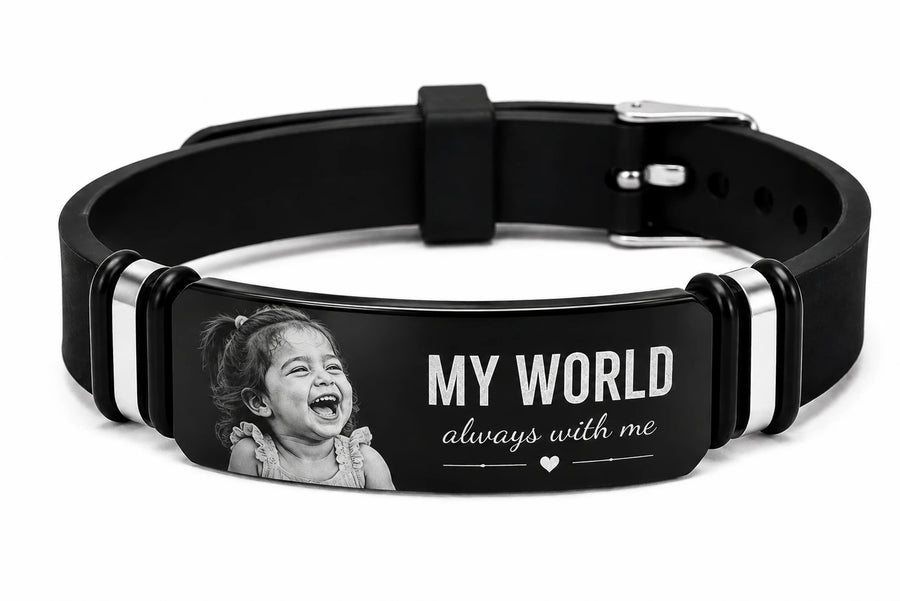 His World Personalized Photo Bracelet for Men | Gift for Husband, Boyfriend or Dad