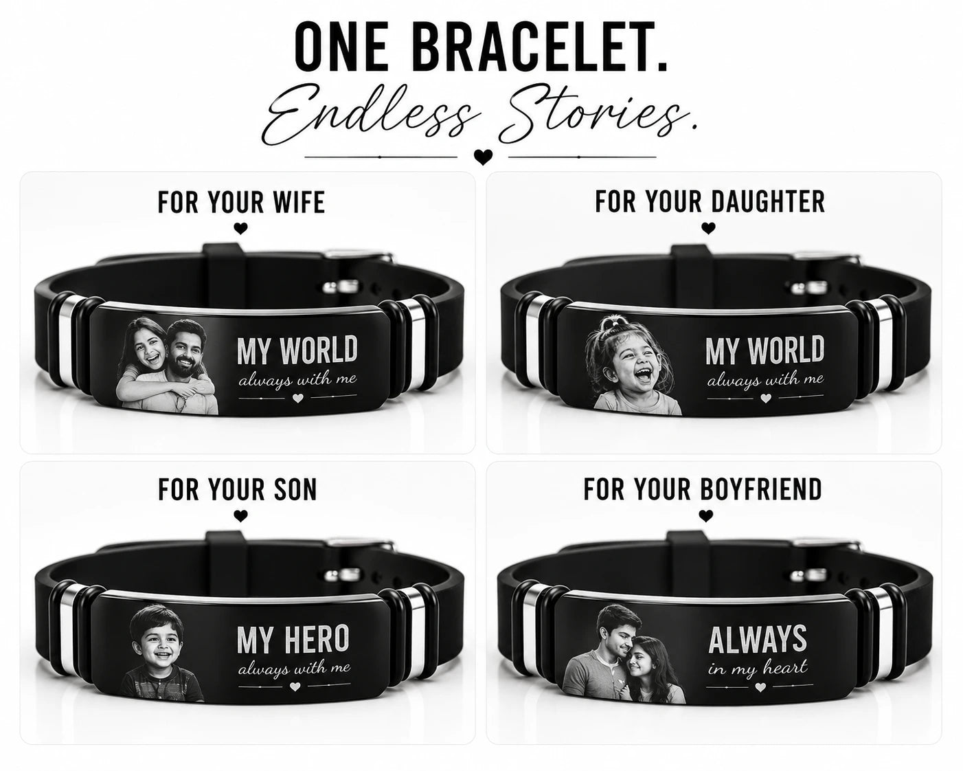 His World Personalized Photo Bracelet for Men | Gift for Husband, Boyfriend or Dad
