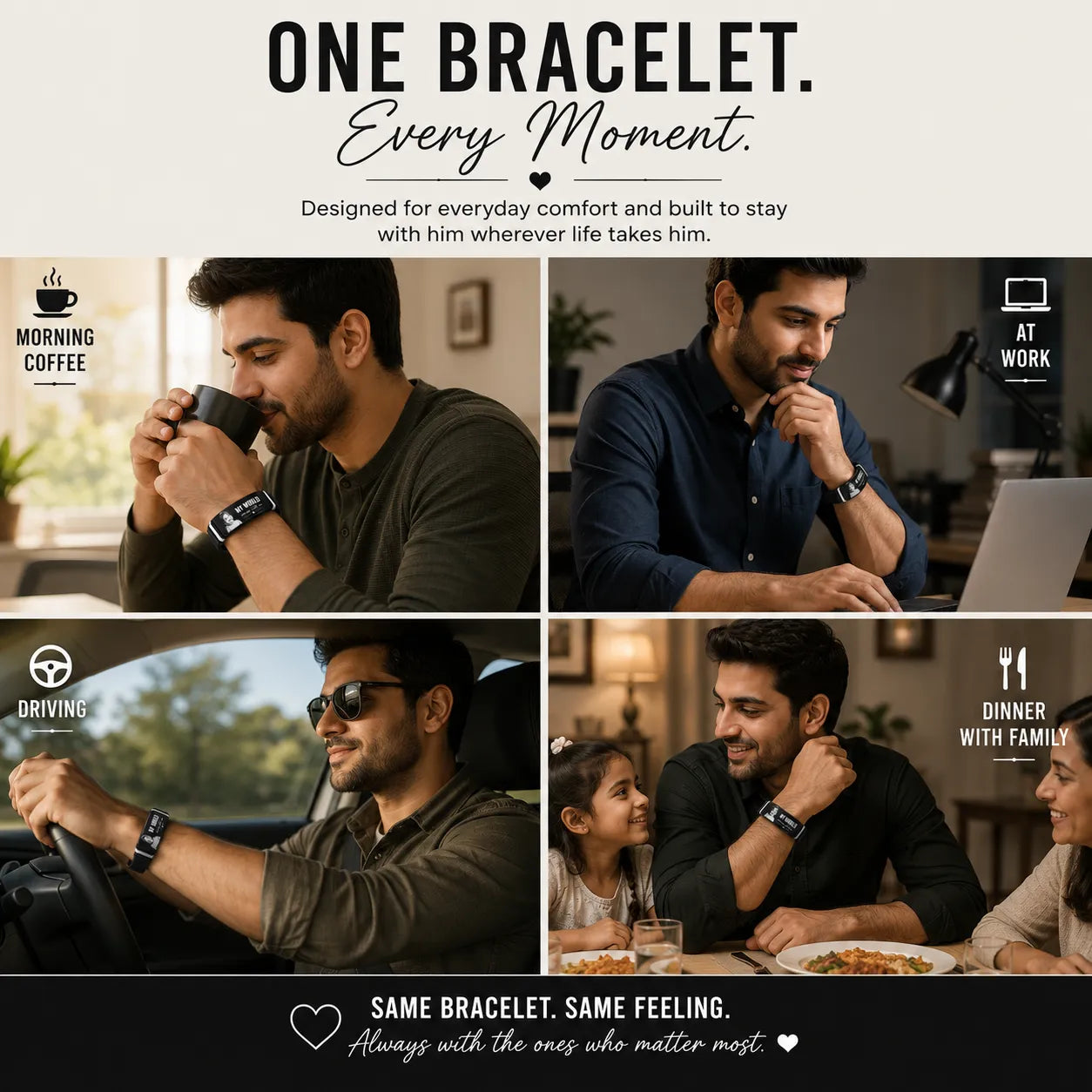His World Personalized Photo Bracelet for Men | Gift for Husband, Boyfriend or Dad
