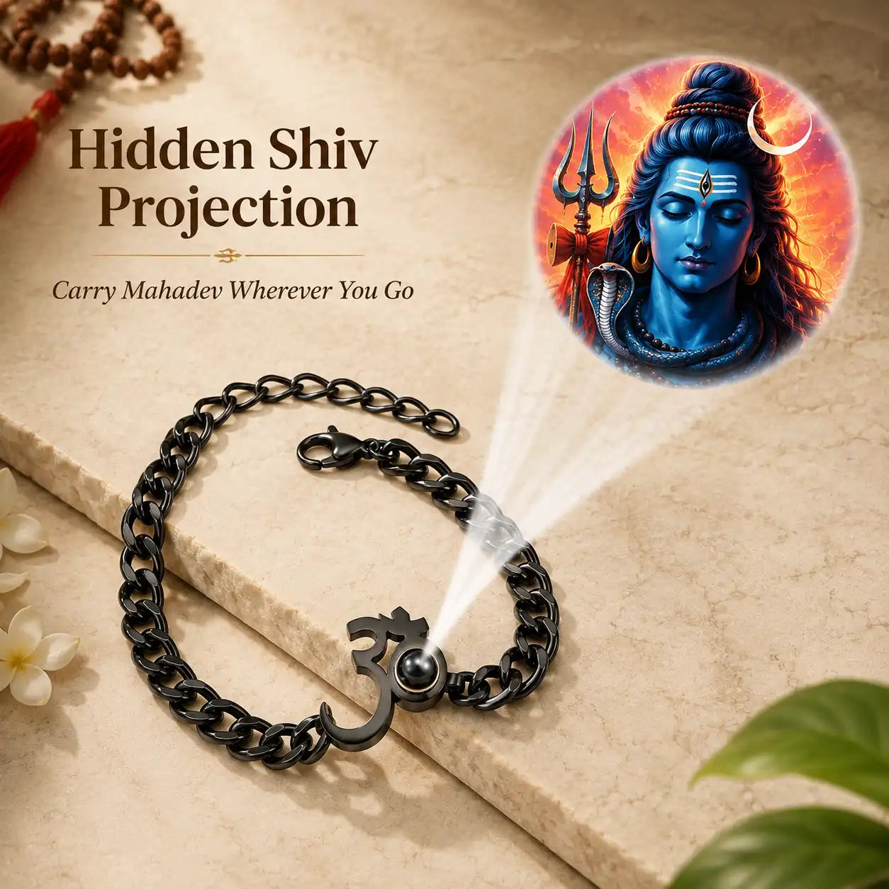 Hidden Mahadev Projection Om Bracelet – Waterproof Stainless Steel Om Bracelet for Men | Secret Nano Lens | Spiritual Gift