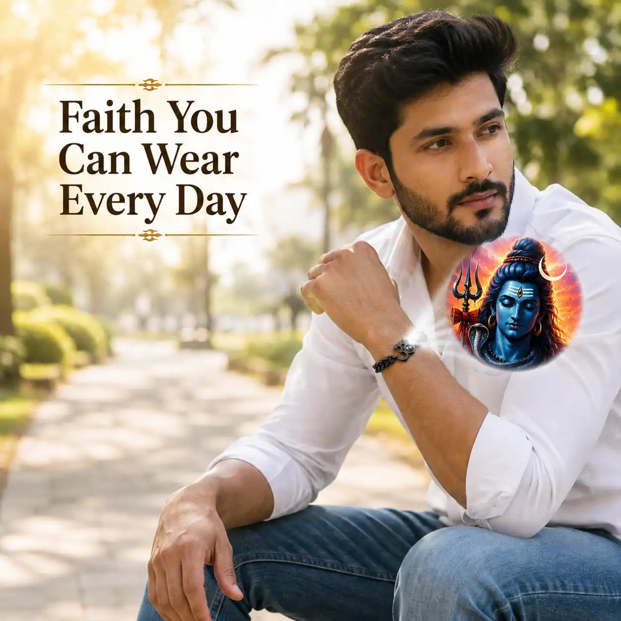 Hidden Mahadev Projection Om Bracelet – Waterproof Stainless Steel Om Bracelet for Men | Secret Nano Lens | Spiritual Gift