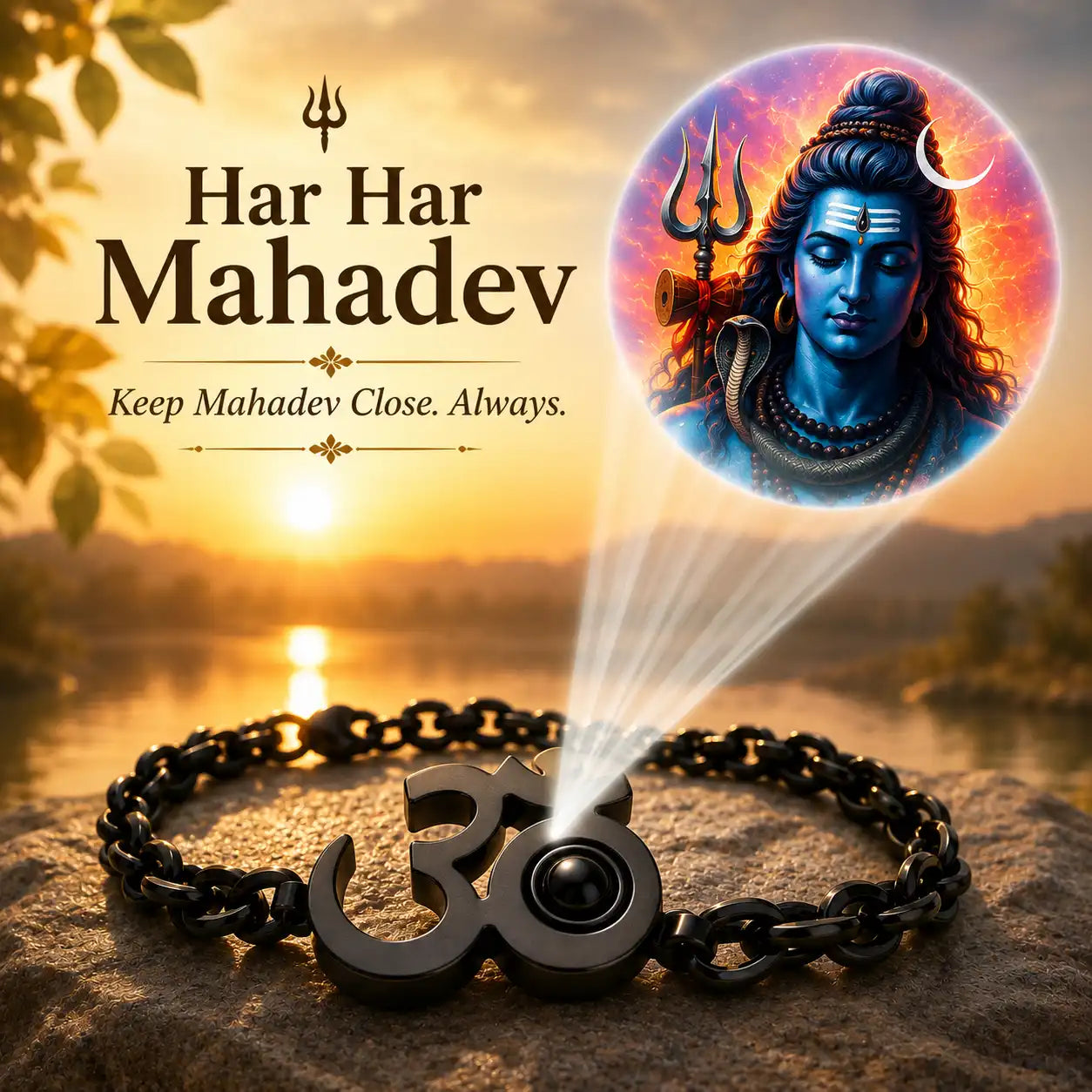 Hidden Mahadev Projection Om Bracelet – Waterproof Stainless Steel Om Bracelet for Men | Secret Nano Lens | Spiritual Gift