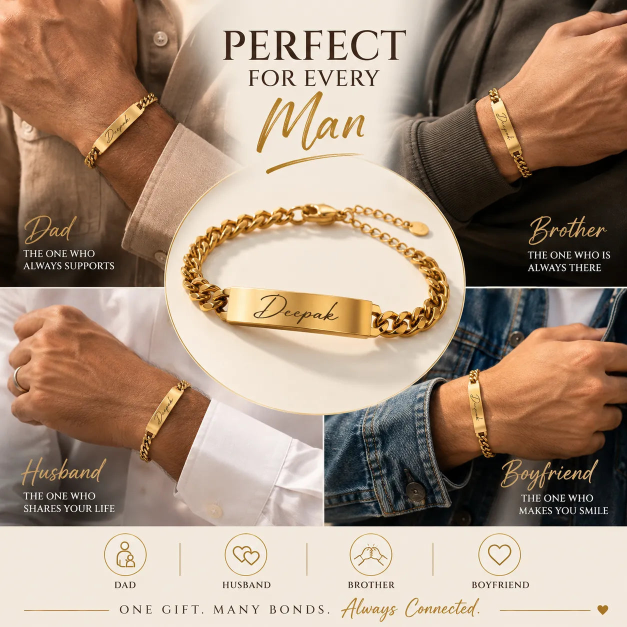 Signature Personalized Name Bracelet for Men | Custom Name Bracelet in Signature Font | Stainless Steel | Waterproof | Gift for Boyfriend, Husband, Brother & Dad
