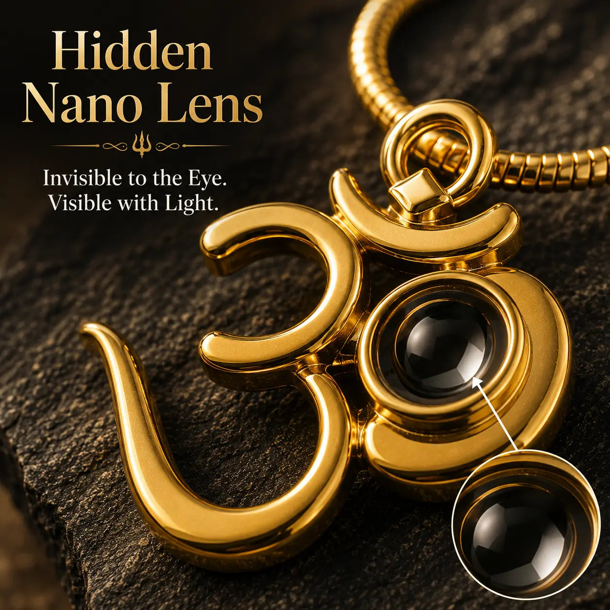 Hidden Mahadev Projection Om Pendant Necklace – Stainless Steel Waterproof Om Necklace for Men & Women | Lord Shiva Pendant with Secret Nano Lens | Spiritual Gift