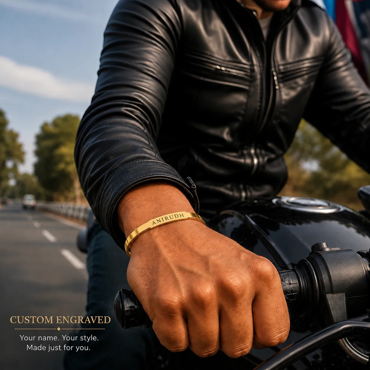 Personalized Brass Kada for Men – Custom Name Engraved Cuff Bracelet | Gift for Men