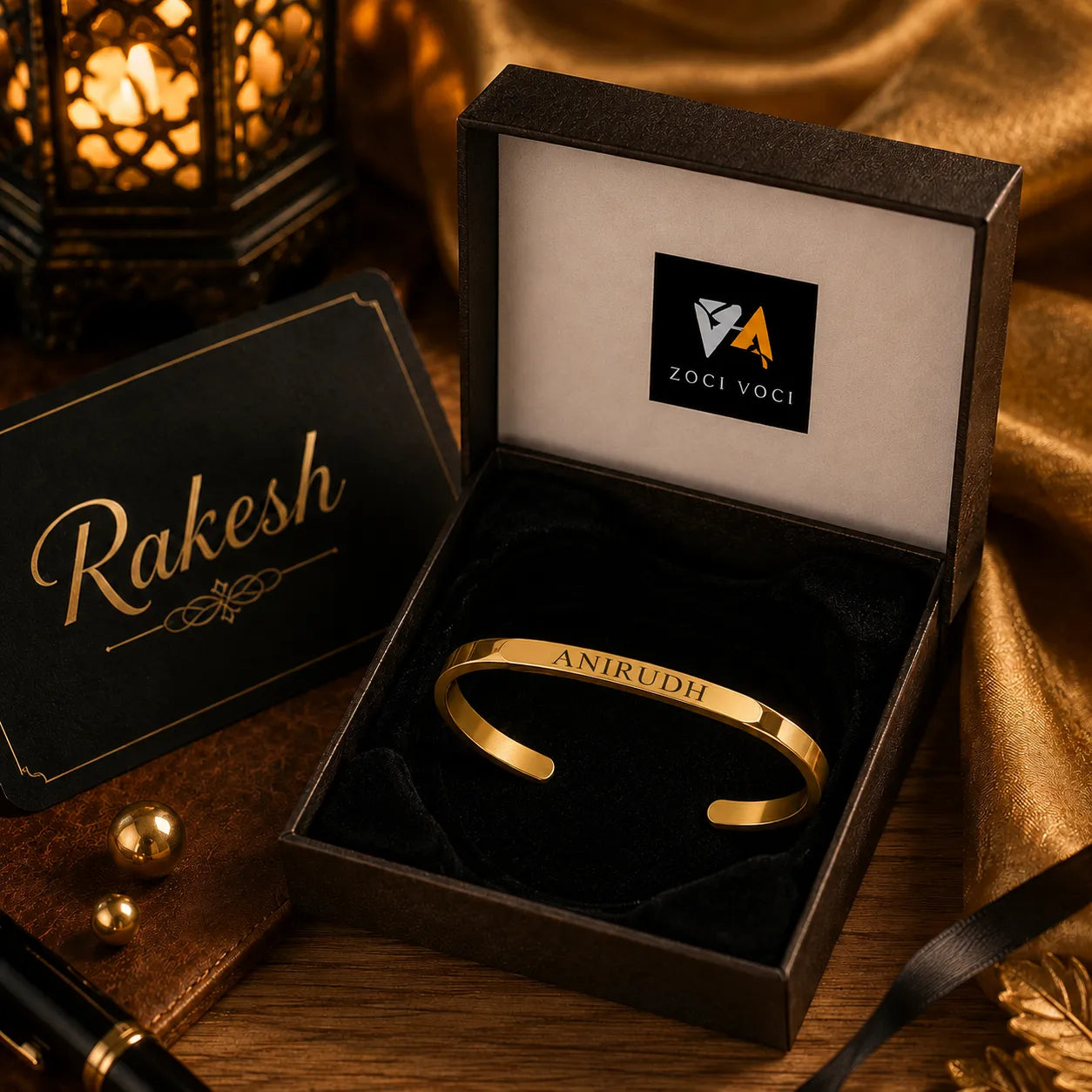 Personalized Brass Kada for Men – Custom Name Engraved Cuff Bracelet | Gift for Men