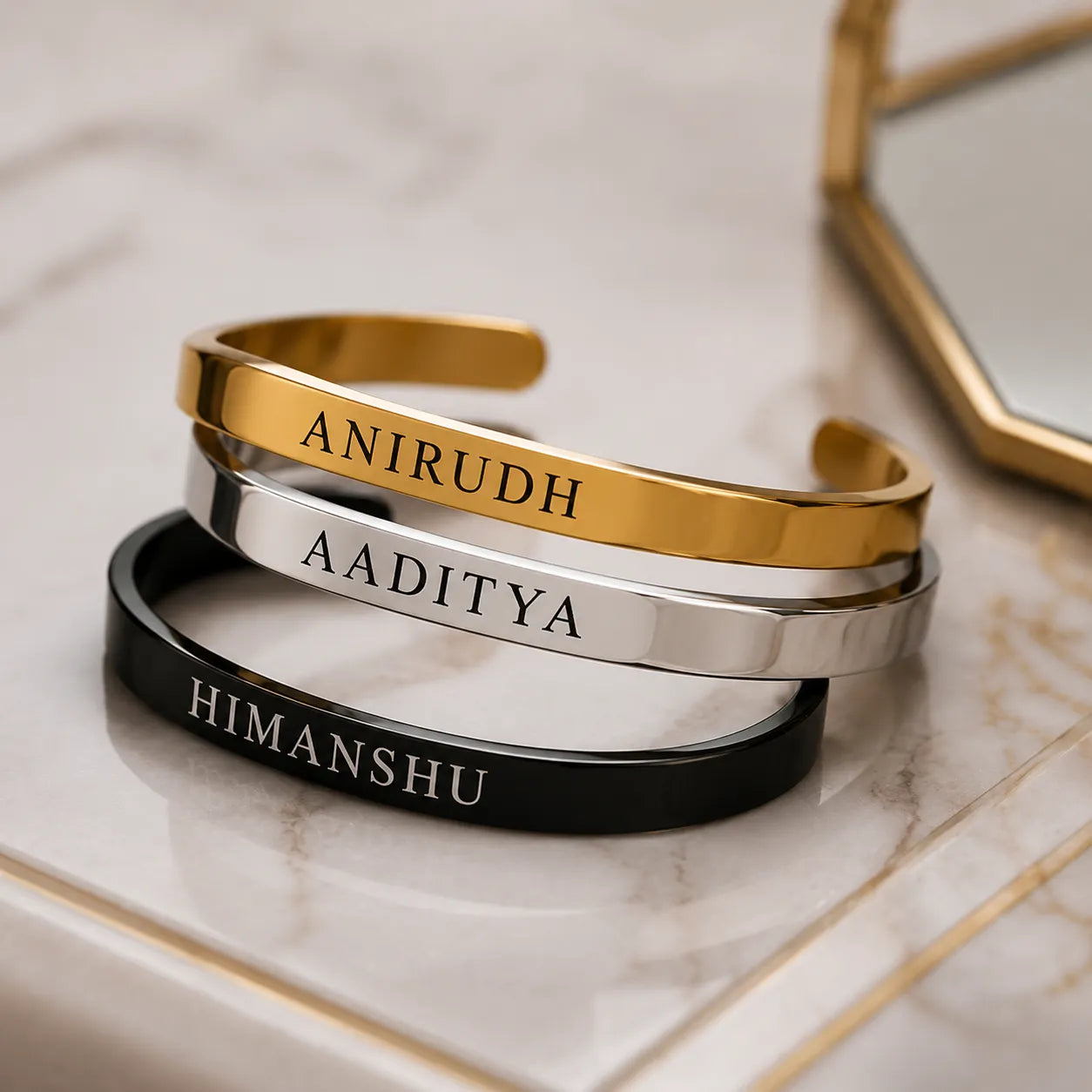 Personalized Brass Kada for Men – Custom Name Engraved Cuff Bracelet | Gift for Men