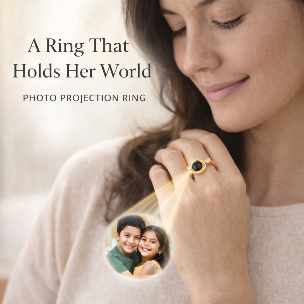 Zoci Voci Orbit Photo Ring for Women – Hidden Picture Inside | Photo Projection Ring in Waterproof Stainless Steel | Gift for Wife & Girlfriend