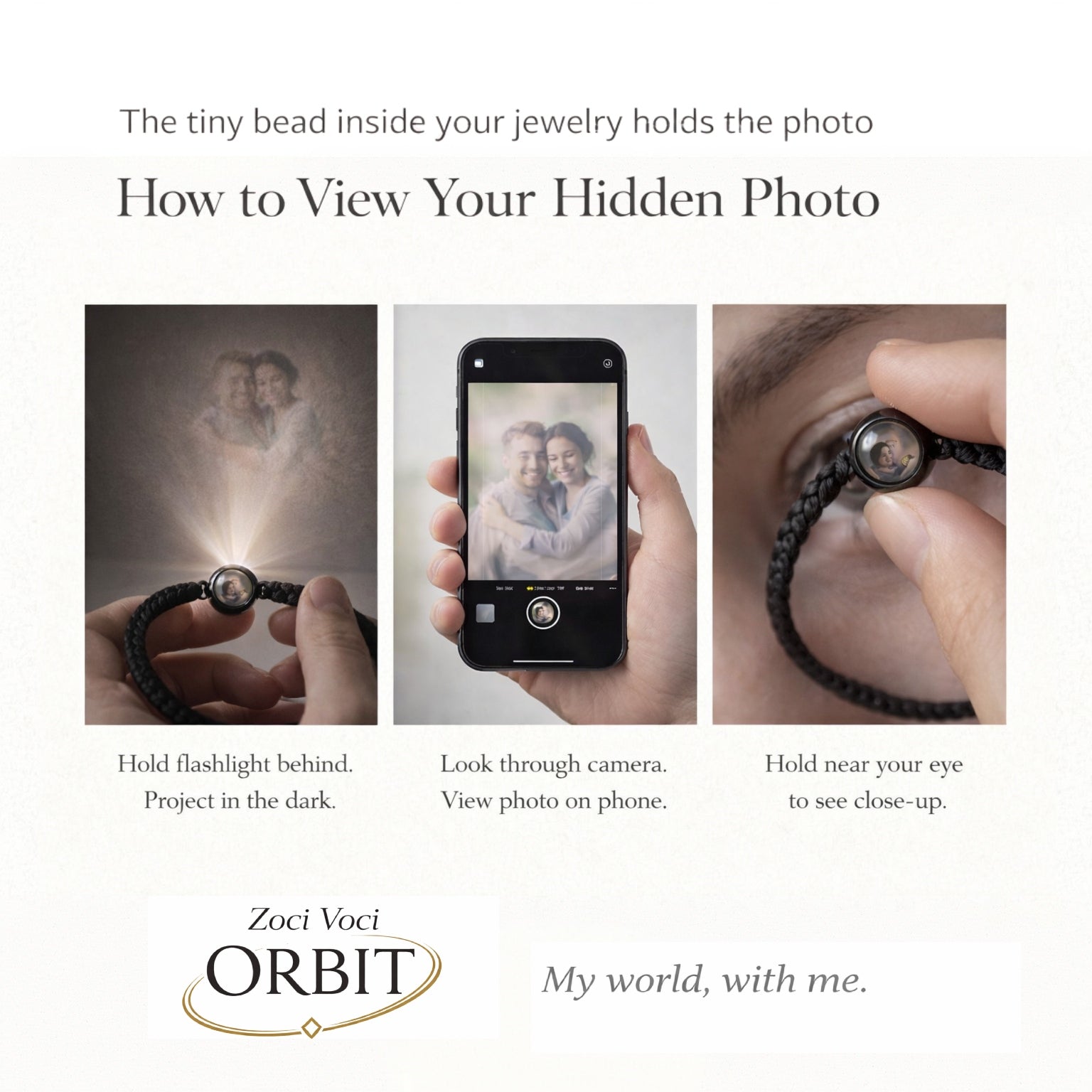 Zoci Voci Orbit - Photo Projection Bracelet for Couples – Hidden Picture Inside | Waterproof Stainless Steel Memory Bracelet | Gift for Husband, Wife & Anniversary