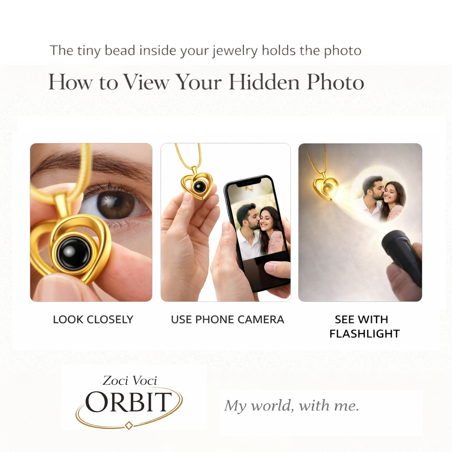 Zoci Voci Orbit Photo Necklace for Women – Hidden Picture Inside | Photo Projection Necklace in Waterproof Stainless Steel | Gift for Wife & Girlfriend