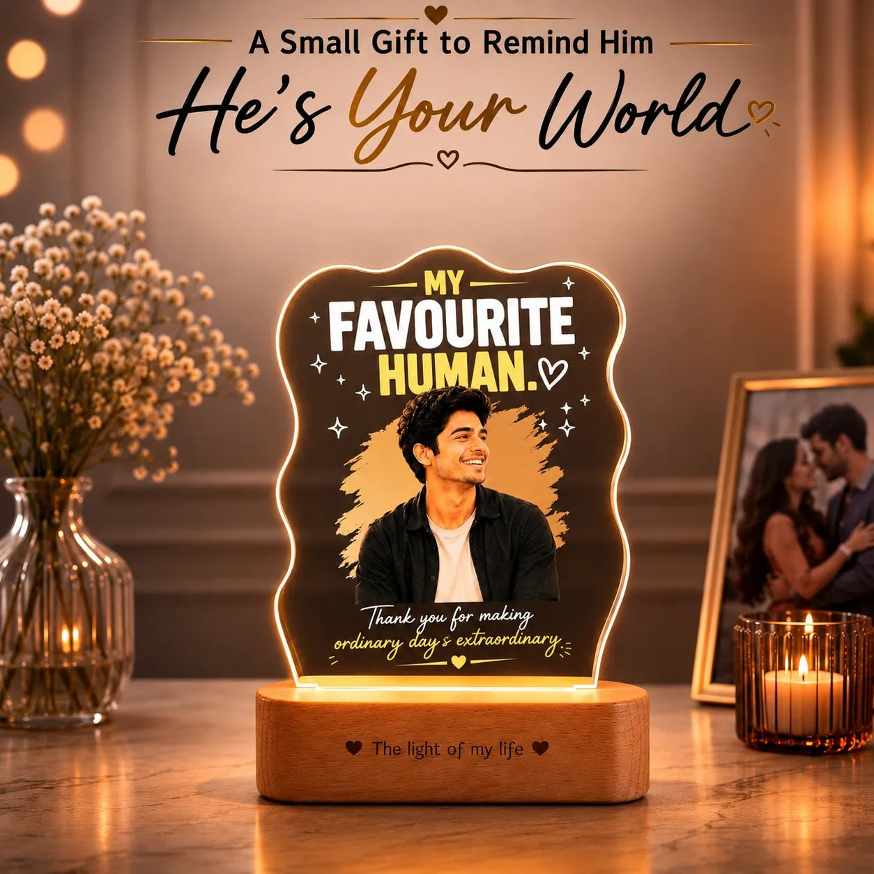Personalized Boyfriend Photo Lamp | Romantic Gift for Boyfriend, Husband & Gift for Him | UV Printed Acrylic LED Lamp