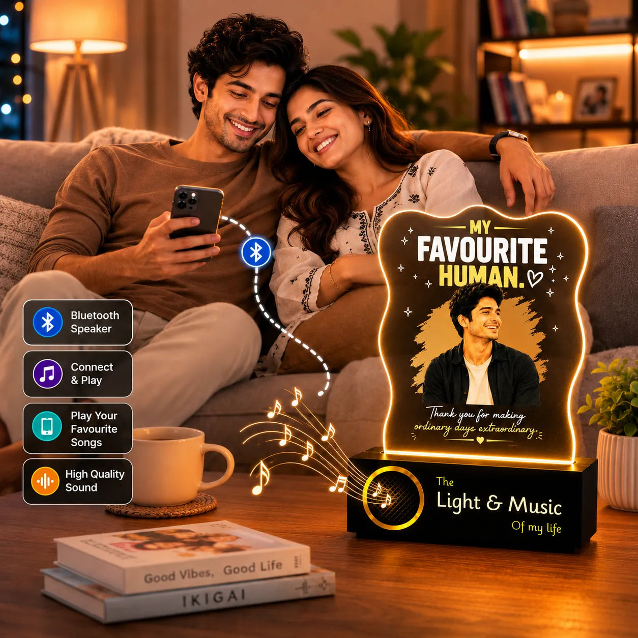 Personalized Boyfriend Photo Lamp | Romantic Gift for Boyfriend, Husband & Gift for Him | UV Printed Acrylic LED Lamp