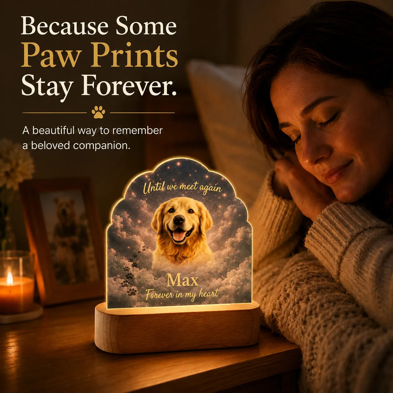 Pet Memorial Gift Lamp, Personalized Dog Memorial Lamp with Photo & Name, Pet Loss Gift, Sympathy Gift for Loss of Dog, Pet Remembrance Keepsake Light