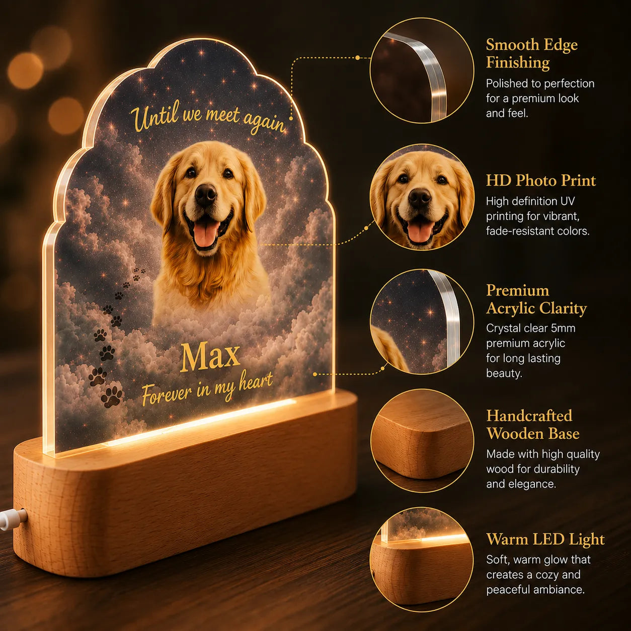 Pet Memorial Gift Lamp, Personalized Dog Memorial Lamp with Photo & Name, Pet Loss Gift, Sympathy Gift for Loss of Dog, Pet Remembrance Keepsake Light