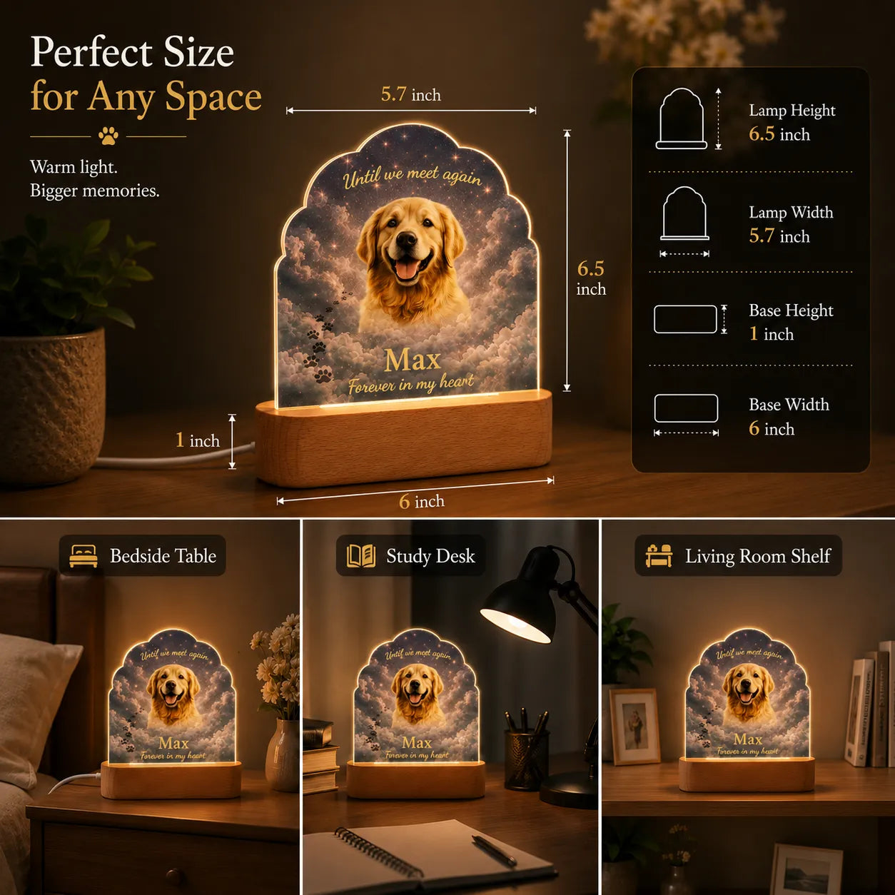 Pet Memorial Gift Lamp, Personalized Dog Memorial Lamp with Photo & Name, Pet Loss Gift, Sympathy Gift for Loss of Dog, Pet Remembrance Keepsake Light