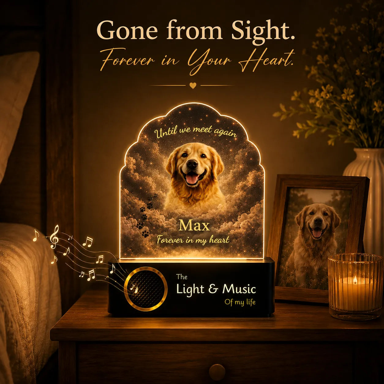 Pet Memorial Gift Lamp, Personalized Dog Memorial Lamp with Photo & Name, Pet Loss Gift, Sympathy Gift for Loss of Dog, Pet Remembrance Keepsake Light