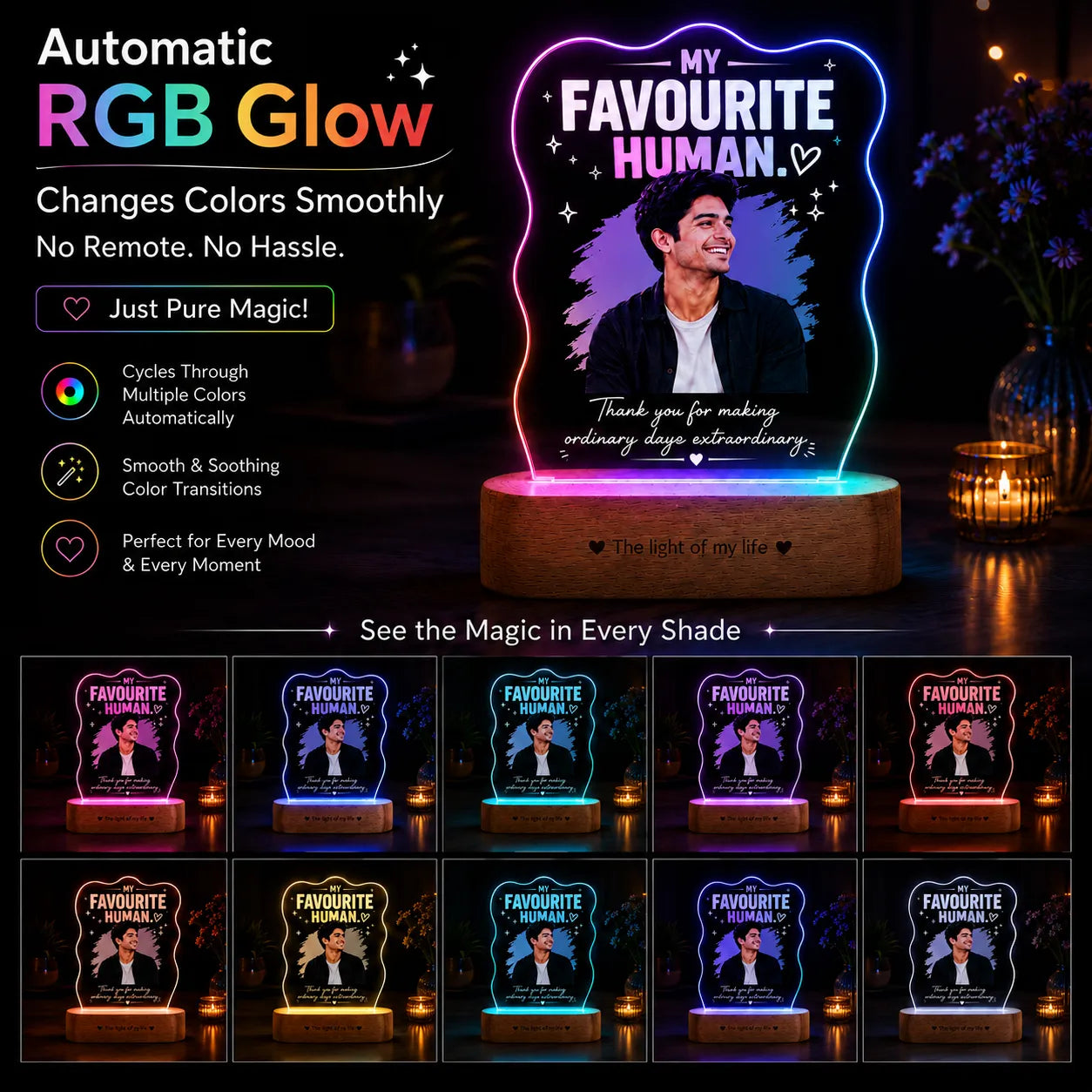 Personalized Boyfriend Photo Lamp | Romantic Gift for Boyfriend, Husband & Gift for Him | UV Printed Acrylic LED Lamp