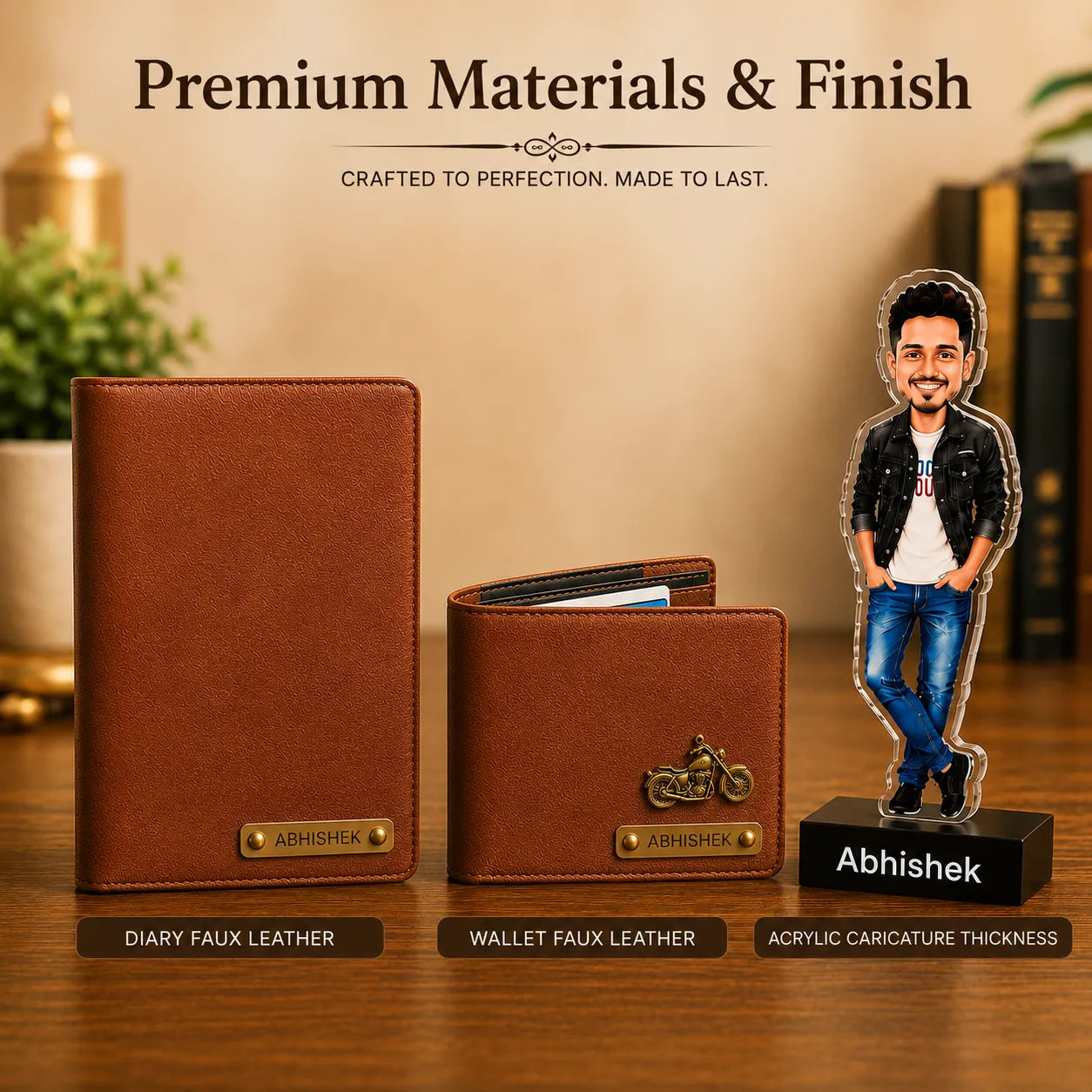 Raksha Bandhan Gift for Brother | Personalized Wallet, Diary & Caricature Gift Set