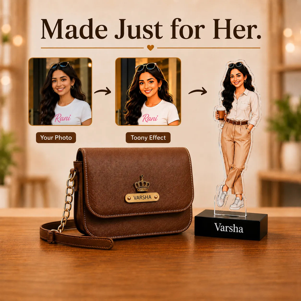 Raksha Bandhan Gift for Sister | Personalized Sling Bag & Caricature Gift Set