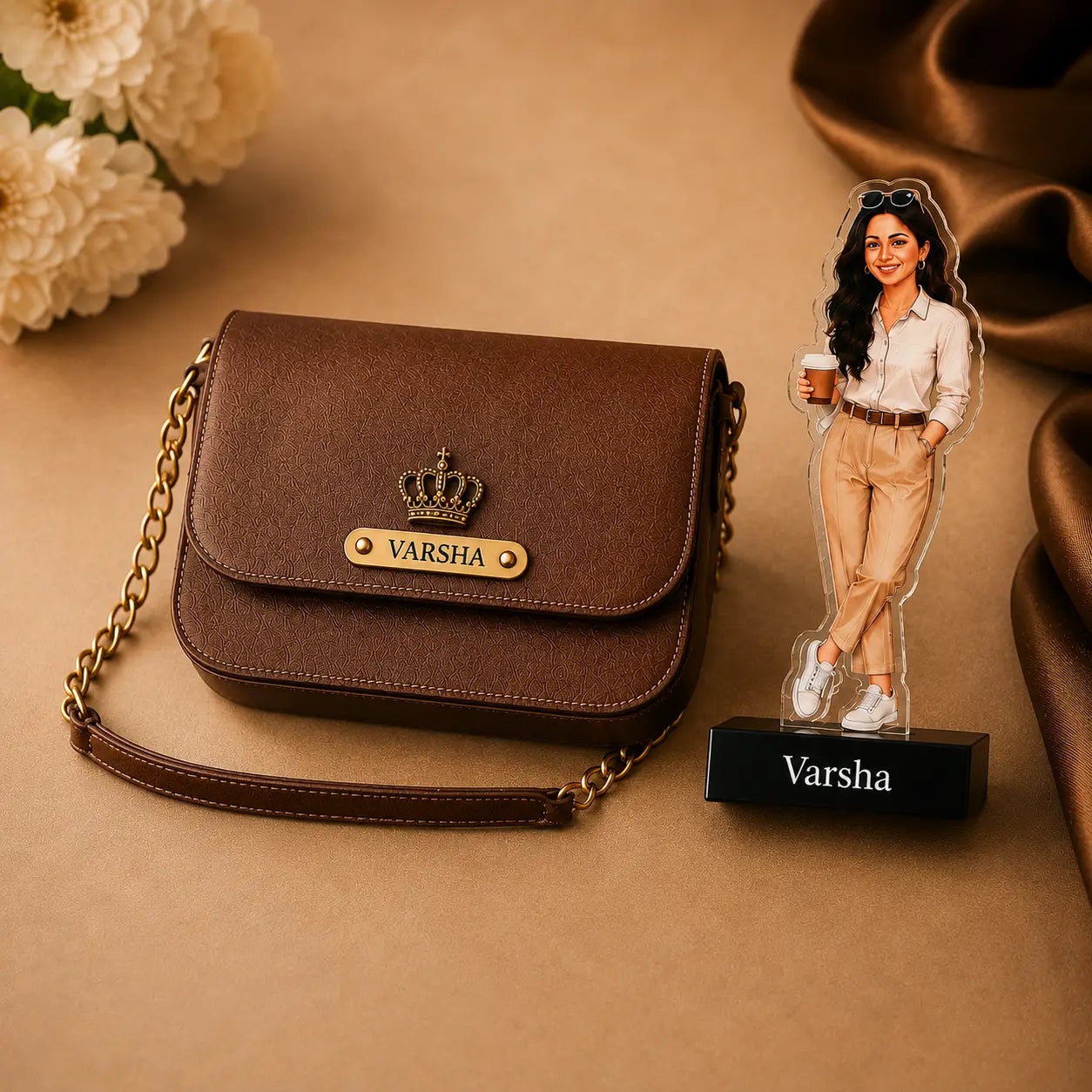 Raksha Bandhan Gift for Sister | Personalized Sling Bag & Caricature Gift Set