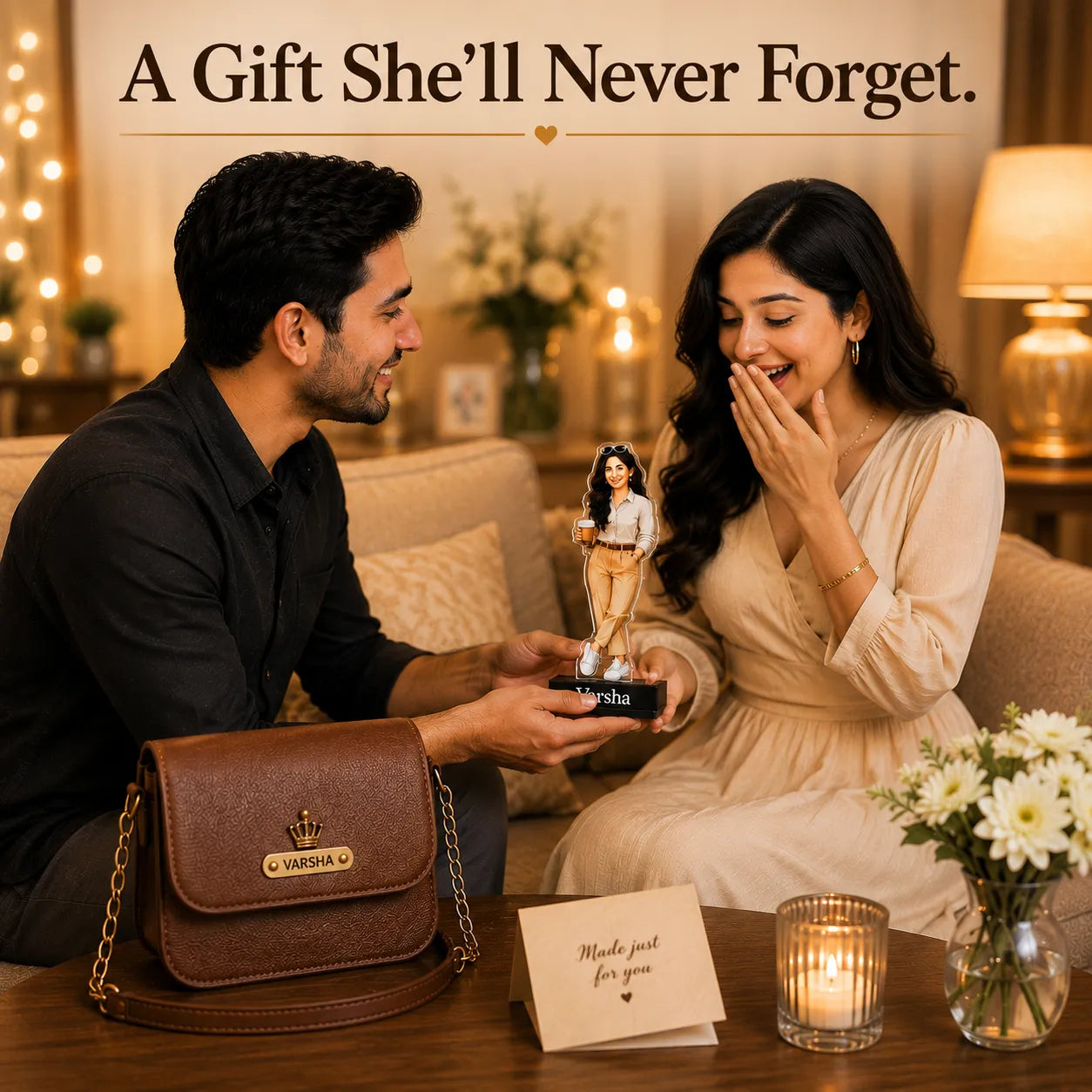 Raksha Bandhan Gift for Sister | Personalized Sling Bag & Caricature Gift Set