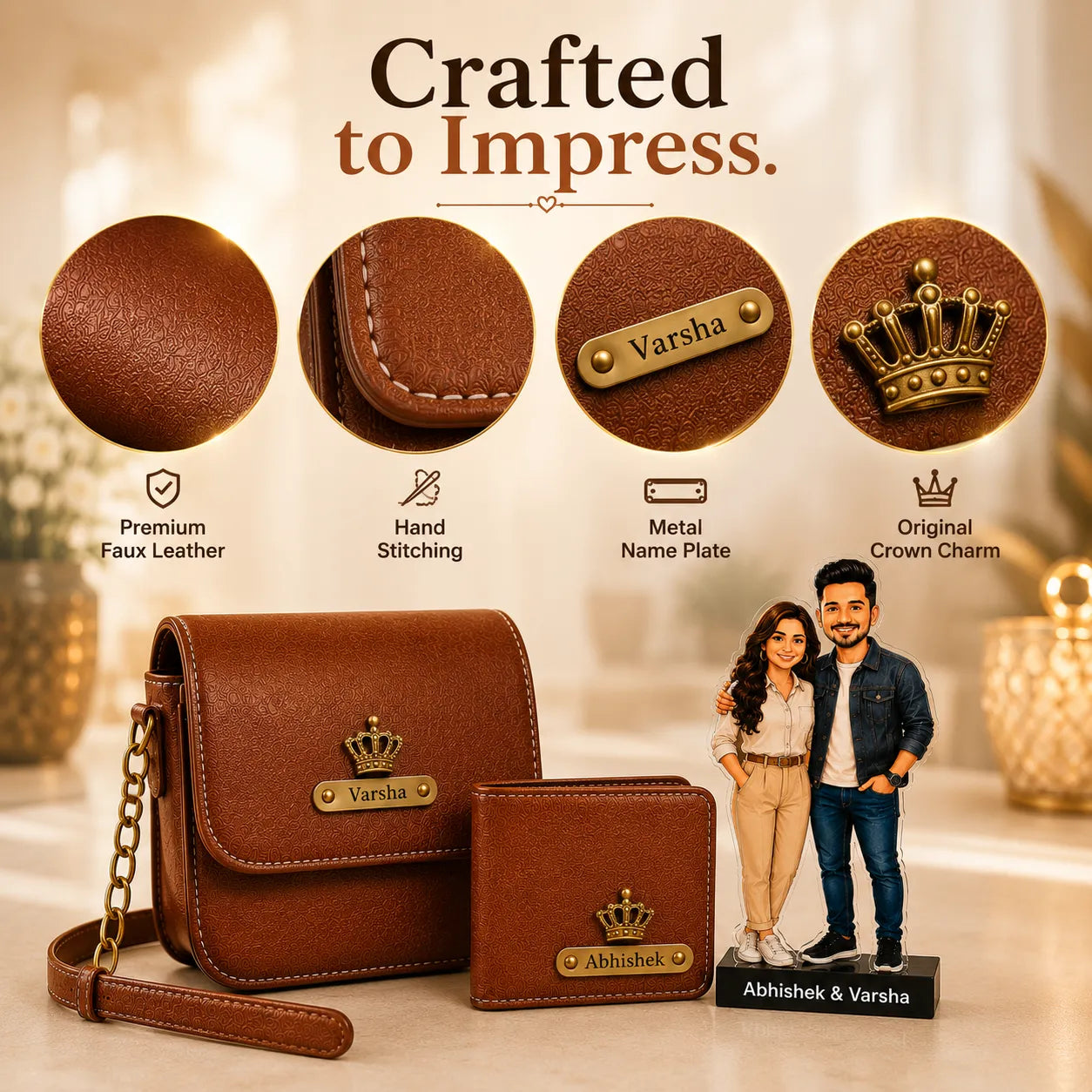 Personalized Couple Gift Set | Wallet, Sling Bag & Custom Caricature