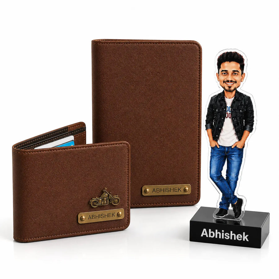 Raksha Bandhan Gift for Brother | Personalized Wallet, Diary & Caricature Gift Set