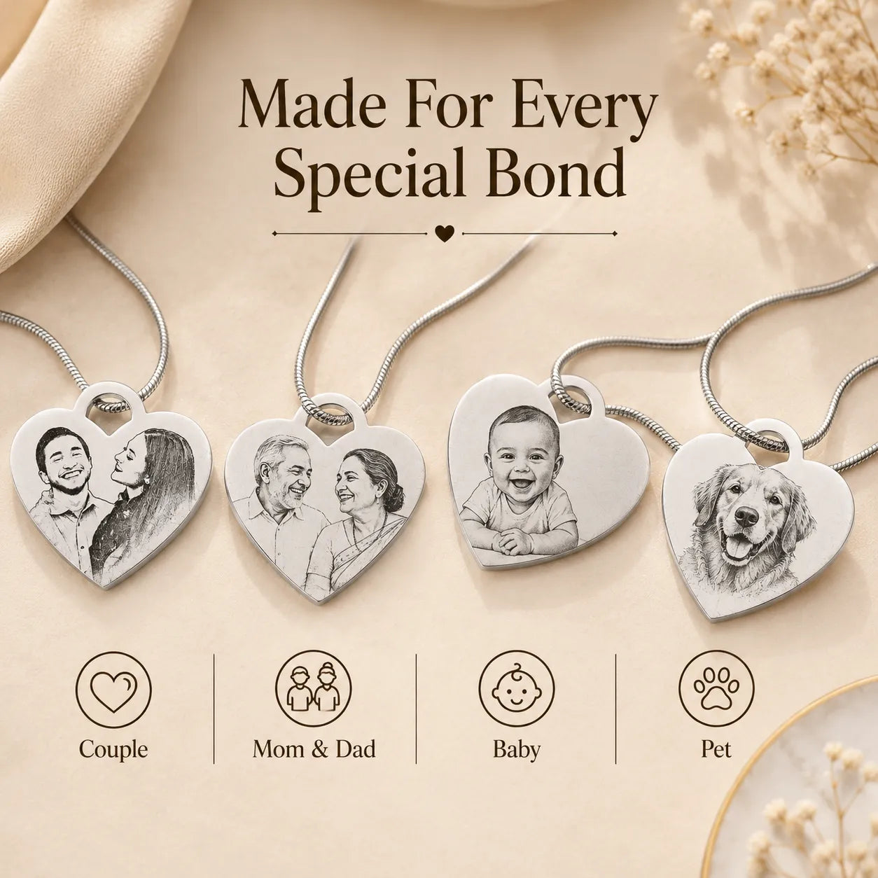 Close To My Heart - Personalized Heart Photo Necklace | Custom Engraved Stainless Steel Pendant -Waterproof | Gift for Girlfriend, Wife, Mom & Loved Ones