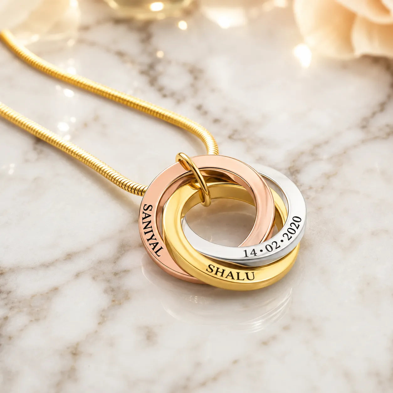 Intertwined Personalized Family Ring Necklace | Custom Name Necklace | Waterproof Stainless Steel | Gift for Mom & Grandma
