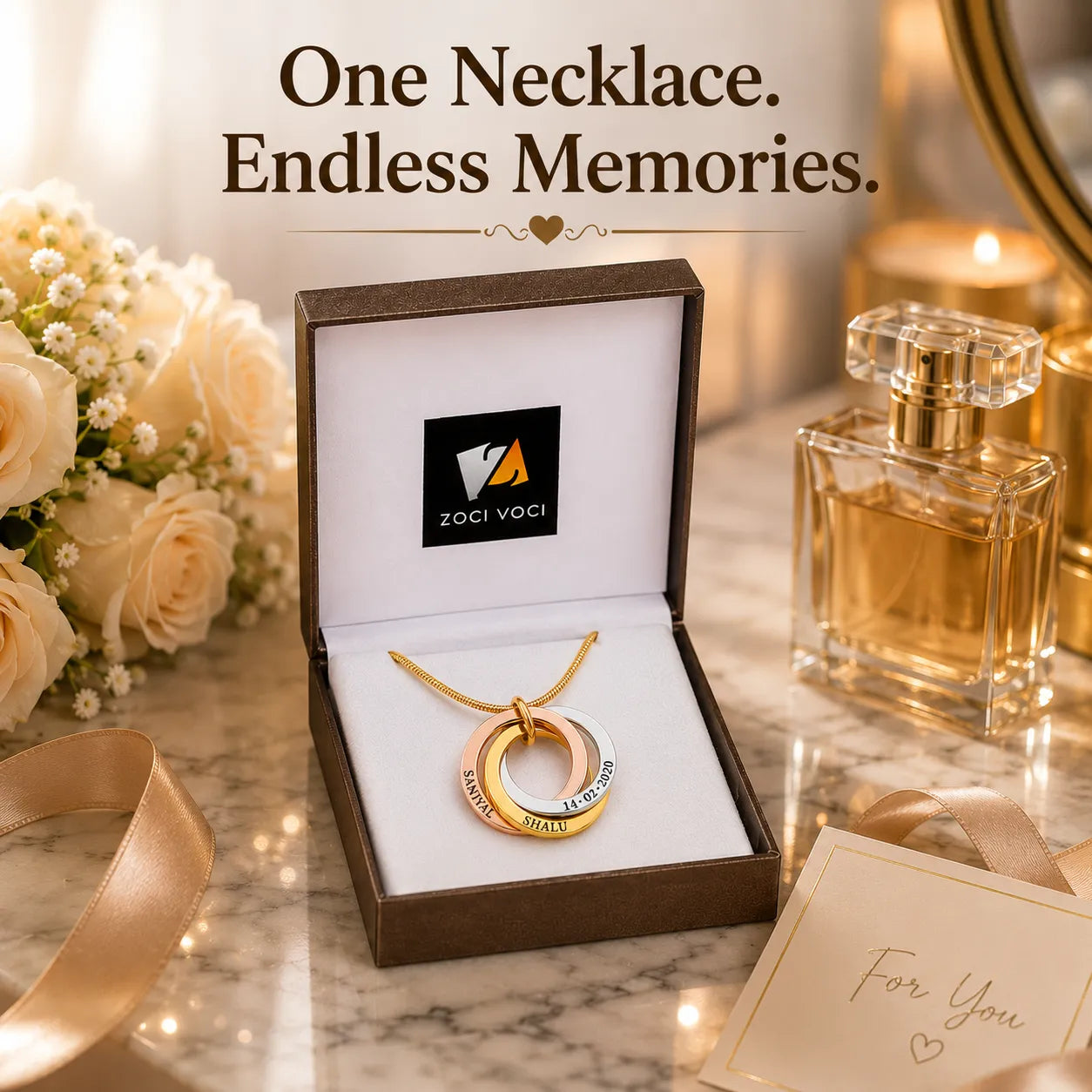 Intertwined Personalized Family Ring Necklace | Custom Name Necklace | Waterproof Stainless Steel | Gift for Mom & Grandma