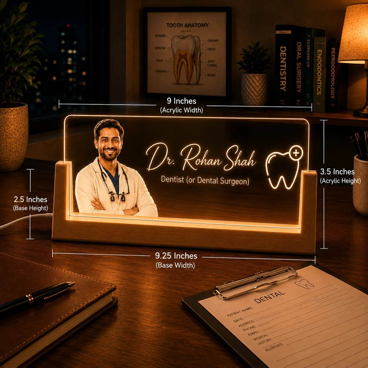 Custom Dentist Name Lamp | Personalized Dental Clinic Desk Deco