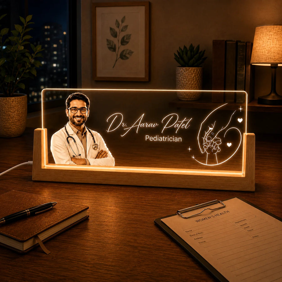 Personalized Pediatrician LED Name Lamp | Custom Child Specialist Doctor Desk Lamp