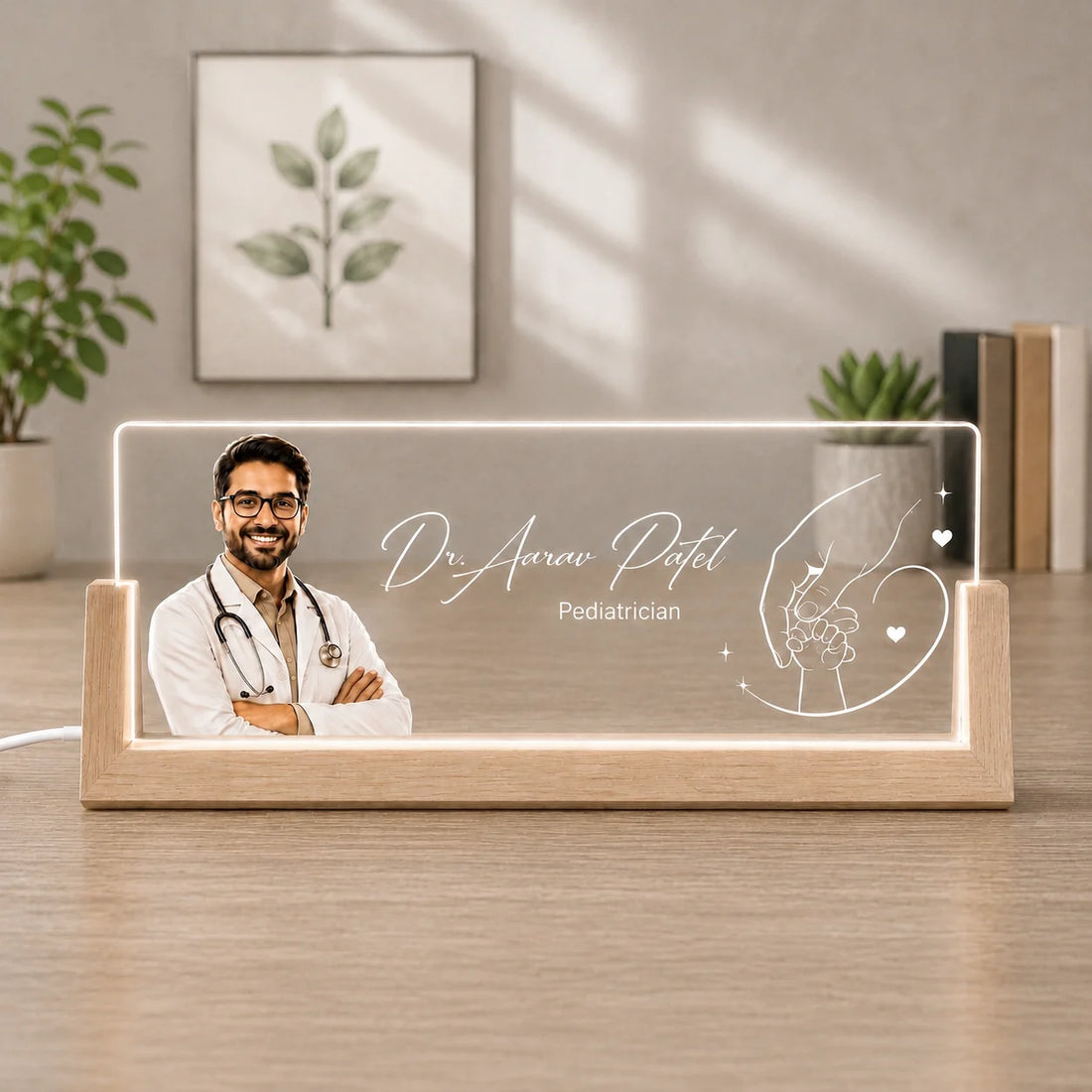 Personalized Pediatrician LED Name Lamp | Custom Child Specialist Doctor Desk Lamp