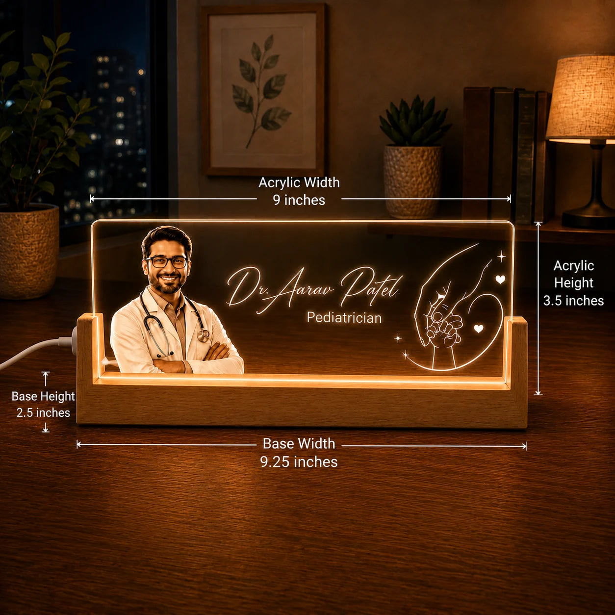 Personalized Pediatrician LED Name Lamp | Custom Child Specialist Doctor Desk Lamp
